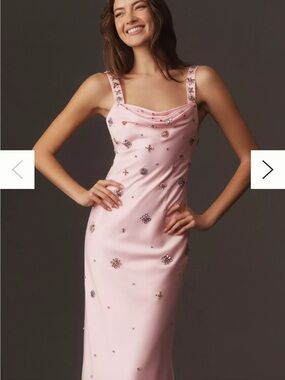 BHLDN Anthropology Pink Embellished Cowl Neck Dress NWT